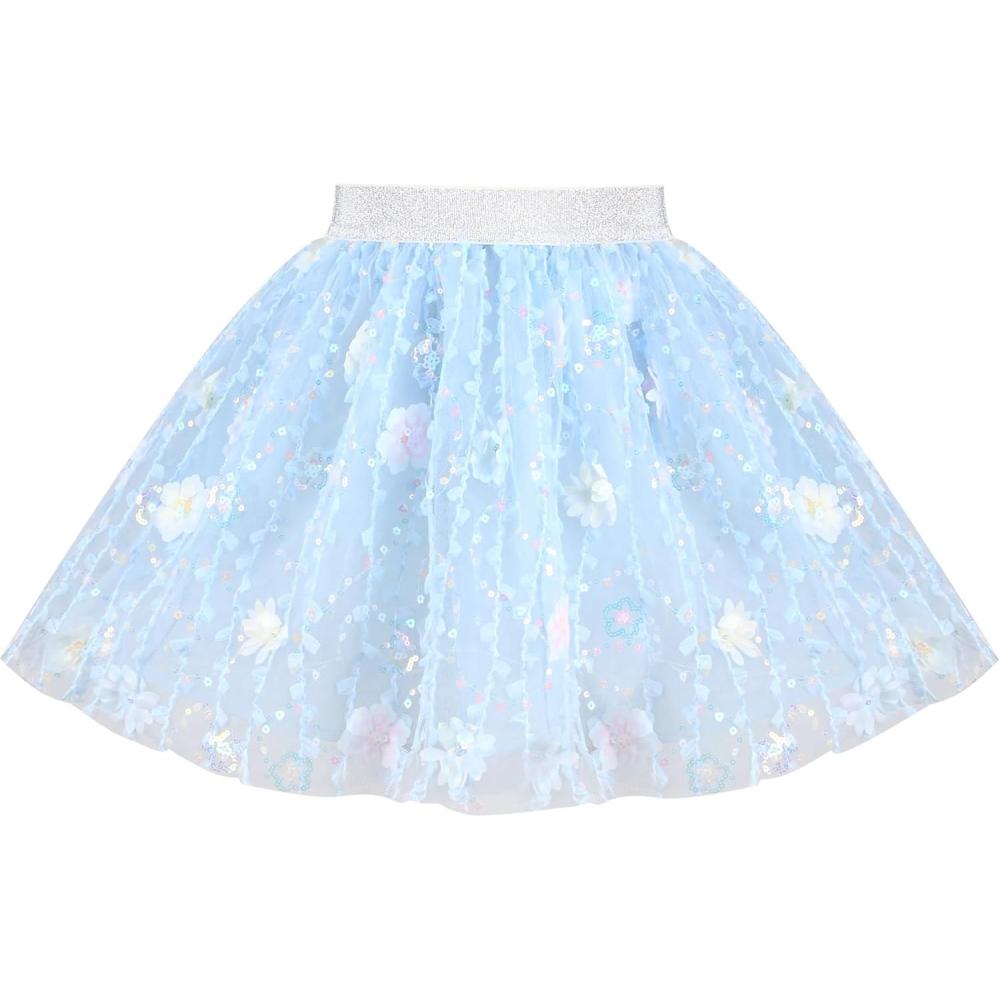 imageSunny Fashion Girls Skirt Tutu Rainbow Multicolor Ballet Dancing Party Size 210Blue Embroidery Flower