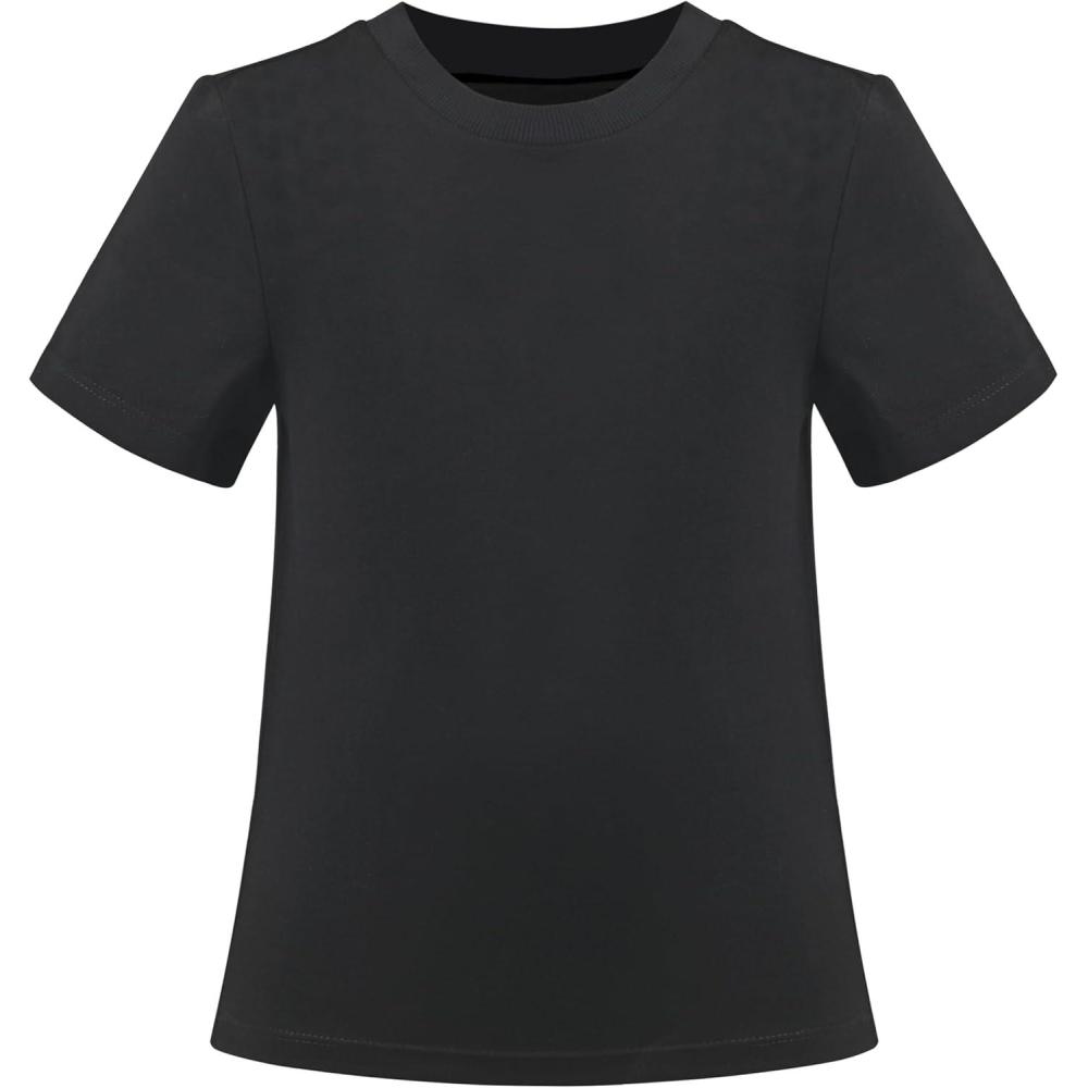 imageSunny Fashion Girls TShirt Crop Top Brown Lettuce Trim Ribbed Knit Button CasualBlack