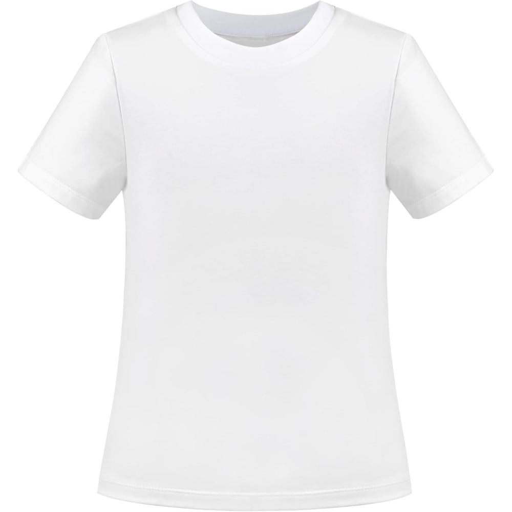 imageSunny Fashion Girls TShirt Crop Top Brown Lettuce Trim Ribbed Knit Button CasualPlain White