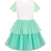 Girls Dress Pink Tutu Unicorn Dancing Tiered Skirt Ballet Birthday Party 3-7(Green Rabbit)