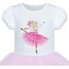 Girls Dress Pink Tutu Unicorn Dancing Tiered Skirt Ballet Birthday Party 3-7(Pink)