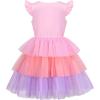 Girls Dress Pink Tutu Unicorn Dancing Tiered Skirt Ballet Birthday Party 3-7(Pink Swan)