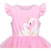Girls Dress Pink Tutu Unicorn Dancing Tiered Skirt Ballet Birthday Party 3-7(Pink Swan)