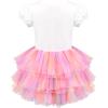 Girls Dress Pink Tutu Unicorn Dancing Tiered Skirt Ballet Birthday Party 3-7(Rainbow Sequin)