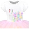 Girls Dress Pink Tutu Unicorn Dancing Tiered Skirt Ballet Birthday Party 3-7(Rainbow Swan)