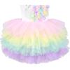 Girls Dress Pink Tutu Unicorn Dancing Tiered Skirt Ballet Birthday Party 3-7(Rainbow Swan)