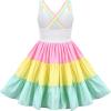 Girls Dress Rainbow Icecream Unicorn Strip Suspender Sleeveless Sundress Summer Size 7