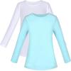 Sunny Fashion 2 Pack Girls Top Tee Shirt Base Layer Comfort Cotton Soft(White Blue)