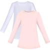 Sunny Fashion 2 Pack Girls Top Tee Shirt Base Layer Comfort Cotton Soft(White Light Pink)