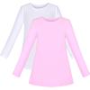 Sunny Fashion 2 Pack Girls Top Tee Shirt Base Layer Comfort Cotton Soft(White Pink Set)