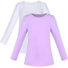 Sunny Fashion 2 Pack Girls Top Tee Shirt Base Layer Comfort Cotton Soft(White Purple)