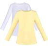 Sunny Fashion 2 Pack Girls Top Tee Shirt Base Layer Comfort Cotton Soft(White Yellow)