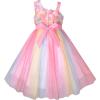 Sunny Fashion Flower Girl Dress Ivory Sequin Bridesmaid Wedding Party Size 6-12(Pink Rainbow)