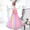 Sunny Fashion Flower Girl Dress Ivory Sequin Bridesmaid Wedding Party Size 6-12(Pink Rainbow)