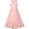 Sunny Fashion Flower Girls Dress Halter Bow Tie Ruffle Wedding Bridesmaid(Light Salmon Color)