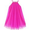 Sunny Fashion Flower Girls Dress Halter Dress Pearl Party Wedding Birthday(Deep Pink)