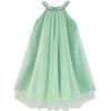 Sunny Fashion Flower Girls Dress Halter Dress Pearl Party Wedding Birthday(Green)