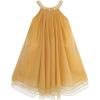 Sunny Fashion Flower Girls Dress Halter Dress Pearl Party Wedding Birthday(Wheat Yellow)