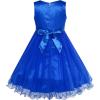Sunny Fashion Flower Girls Dress Lace Pearl Flowers Pageant Wedding Tulle(Blue)