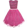 Sunny Fashion Flower Girls Dress Lace Pearl Flowers Pageant Wedding Tulle(Magenta Color)