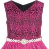 Sunny Fashion Flower Girls Dress Lace Pearl Flowers Pageant Wedding Tulle(Magenta Color)