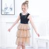 Sunny Fashion Flower Girls Dress Lace Sequins Sparkling Wedding Bridesmaid(Beige)