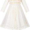 Sunny Fashion Flower Girls Dress Lace Square Party Pageant Wedding Vintage Formal(Light Beige)