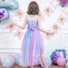 Sunny Fashion Flower Girls Dress Unicorn Rainbow Pageant Princess Party(Purple Rainbow)