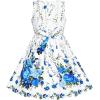 Sunny Fashion Flower Girls Dress White Tea Party Gloves Princess Dress Size 4-12(Blue Flower)