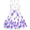 Sunny Fashion Flower Girls Dress White Tea Party Gloves Princess Dress Size 4-12(Purple Tulip Set)