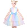 Sunny Fashion Flower Girls Dress White Wedding Pageant Bridesmaid Gown Size 3-10(Rainbow)