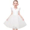 Sunny Fashion Flower Girls Dress White Wedding Pageant Bridesmaid Gown Size 3-10(White V-neck)