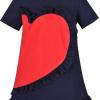 Sunny Fashion Girls Casual Dress Cotton Short Sleeve Swan Embroidered Size 2-6(Blue Heart)