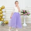 Sunny Fashion Girls Dress 2PC Set White Floral Lace Glitter Tulle Skirt 3/4 Sleeve(Purple)