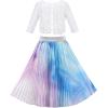Sunny Fashion Girls Dress 2PC Set White Floral Lace Glitter Tulle Skirt 3/4 Sleeve(Purple Set)