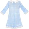 Sunny Fashion Girls Dress 3/4 Sleeve White Collar Lace Blue Dress Size 5-12