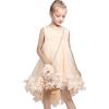 Sunny Fashion Girls Dress A-line Cute Handbag White Princess Size 5-10(Beige)