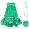 Sunny Fashion Girls Dress A-line Cute Handbag White Princess Size 5-10(Green)