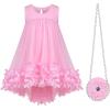 Sunny Fashion Girls Dress A-line Cute Handbag White Princess Size 5-10(Pink)