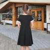 Sunny Fashion Girls Dress Black Asymmetric Collar Knit Preppy School Family Short Sleeve Cotton(Black)