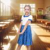 Sunny Fashion Girls Dress Black Asymmetric Collar Knit Preppy School Family Short Sleeve Cotton(Blue Dot)