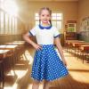 Sunny Fashion Girls Dress Black Asymmetric Collar Knit Preppy School Family Short Sleeve Cotton(Blue Dot)