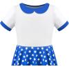 Sunny Fashion Girls Dress Black Asymmetric Collar Knit Preppy School Family Short Sleeve Cotton(Blue Dot)