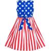 Sunny Fashion Girls Dress Blue Flower Print(American Flag)