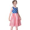 Sunny Fashion Girls Dress Blue Flower Print(American Flag)