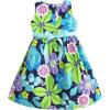 Sunny Fashion Girls Dress Blue Flower Print(Blue Green)