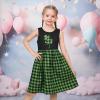 Sunny Fashion Girls Dress Blue Flower Print(Green Plaid)