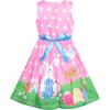 Sunny Fashion Girls Dress Blue Flower Print(Pink Bunny)