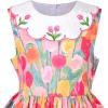 Sunny Fashion Girls Dress Blue Flower Print(Pink Tulip)