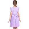 Sunny Fashion Girls Dress Blue Flower Print(Purple Lace)